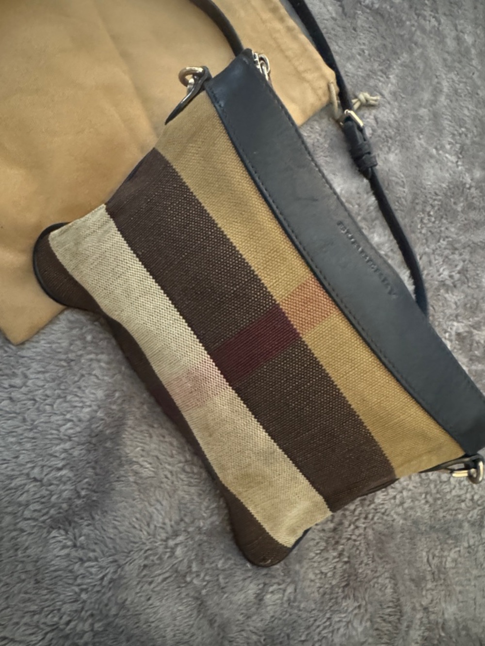Burberry Multi-Stripe Canvas Crossbody with Black Leather Strap